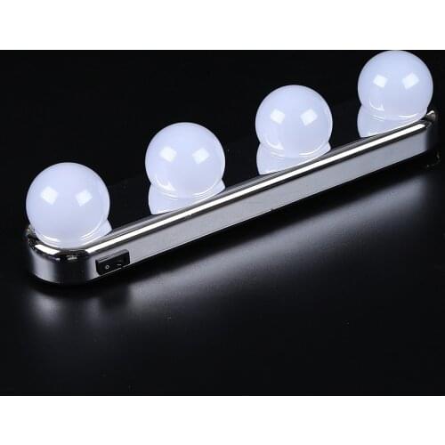 Portable LED Mirror Light Hollywood Four Bulb Mirror Headlights Suction Cup Makeup Selfie Photo Studio Lamp Battery Powered