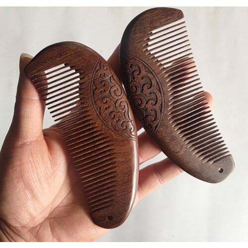 Retro Hair Comb Golden Sandalwood Massage Comb Double-sided Carved Hairdressing Styling Tools Haircut Trimming DIY Styling Combs