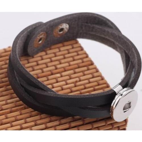 Diy Diy Snaps Button Jewelry Black Leather Braid Wrap Snap Bracelet Metal Press Buttons Charm Bangle Jewelry Free Ship