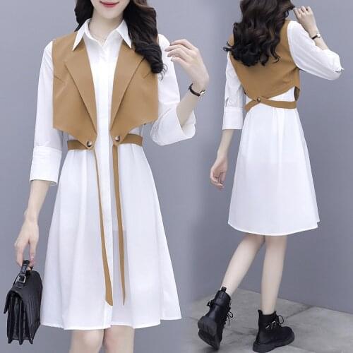 Spring Dress 2021 New Long Sleeve Vest Skirt Two Piece Set elegant ol ensemble femme deux piecesyear-old female costume