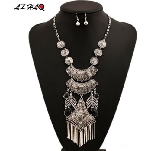 LZHLQ Romantic Crystal Carving Vintage Necklaces Multilayer Pendant Plated Tassel Necklace 2017 New Girl Maxi Jewelry Statement