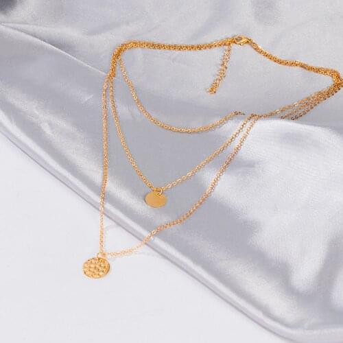 Vintage Gold Round Necklaces Coin Necklaces For Women Girls Long Multilayer Crystal Pendant Necklace 2021 Female Fashion Jewelry