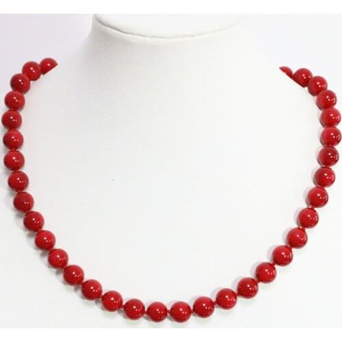 Top quality red artificial coral 8,10,12,14mm round beads necklace beauty fine jewelry women best elegant gift 18inch B1467