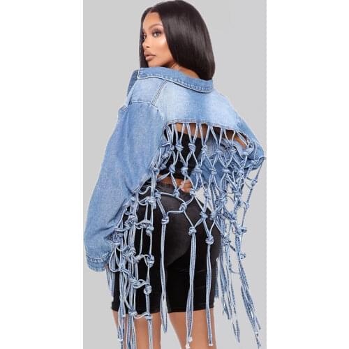 Jackets for Women 2021 Backless Tie Up Hollow Denim Jacket Cropped Womens Back Bandage Loose Short Jean Winter Jackets Women