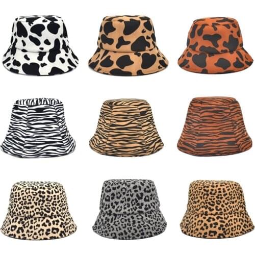 WZCX Leopard Wool Women Fishermans Hat Fashion New Stripe Geometric Print Spring Autumn Basin Cap Flat Cap