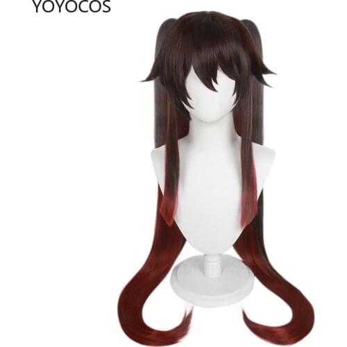 YOYOCOS Genshin Impact Hu Tao Wig Cosplay Women 110cm Long Wig Brown Wig Cosplay Anime Cosplay Wigs Halloween Party Role Play