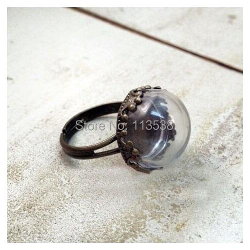 10sets Clear Half Globe Glass Bottle Ring DIY Antique Bronze Ring tray Terrarium Bottle Ring Apothecary Bottle Jewelry Supplies