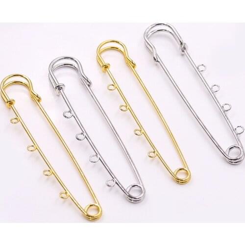 10PCS Safety Pins Brooch Straight Pins Big Pin with 4 Holes DIY Brooch Jewelry Findings Accessories Apparel Sewing Supplies