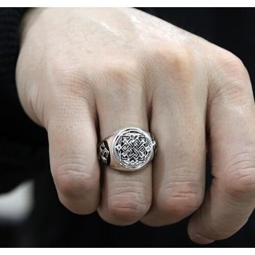 100% Real S925 Pure Silver Rotating ring Transfer plate retro Thai silver ring men orgasm auspicious adjustable men rings silver