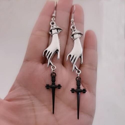 2021 New Classic Fashion Tarot Earrings, black Swords, Hand Earrings Statement Gothic darklings Witch Mysterious Female Gift