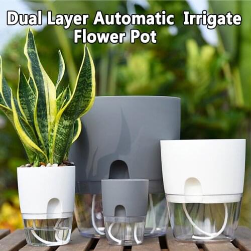 3Pieces Watering Planter 2 Layer Self Watering Plant Flower Pot With Absorbent Cotton Rope Round Flowerpot Home Garden Decor