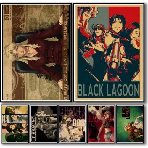 38 Designs Anime Black Lagoon Kraftpaper Poster Two-Hand Artwork Painting Funny Wall Sticker for Coffee House Bar
