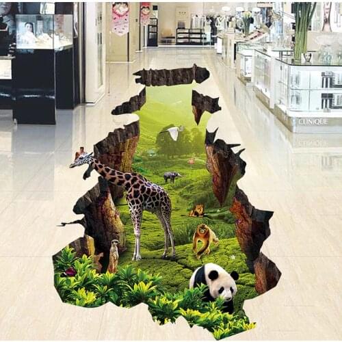 Custom 3D Wall Mural Waterproof Floor Wallpaper For Bathroom Natural World Animals Giraffe Panda PVC Self Adhesive Wall Papers