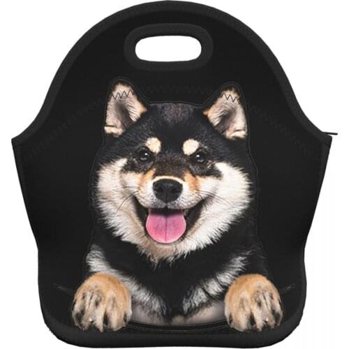 3D Vivid Dog Prints Lunch Bags Neoprene Fabric Women Work Lunch Totes Boys Girls School Lunch Box Pouch Bags