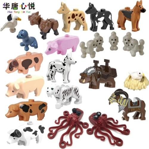 Locking Animals Toys For Children Three-headed Dog Horn Sheep Mount Boar Mount Educational Animal Compatible Building Blocks Toy