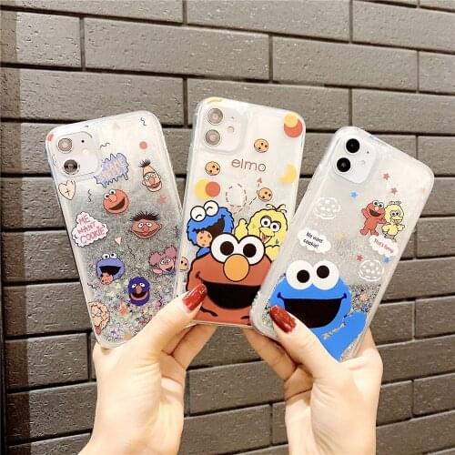 Sesame Street glitter sequins flashing quicksand phone case for iPhone 12Pro Max 11 7 8 Plus X XR XS MAX bling Phone Cover