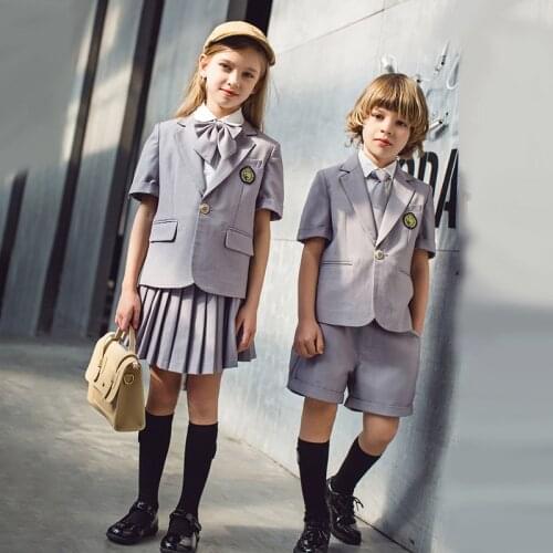 Children Cotton Japanese School Uniforms Girls Boys Academic Gray Suit Blazer Coat Pleated Skirt Korean Clothing Sets Outfit Kid