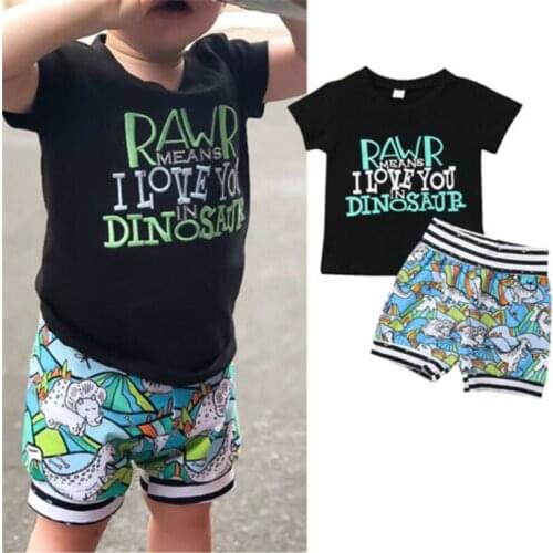1-4 Years Newborn Baby Boys Clothes Set Cute Letter Print Tops Boys Short Sleeve T-Shirt For Boy Dinosaur Shorts Pants Boy Set