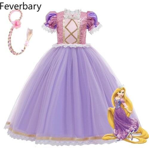 Feverbary Girls Rapunzel Dress Kids Summer Fancy Princess Costume Children Birthday Carnival Halloween Party Show Clothes Gown