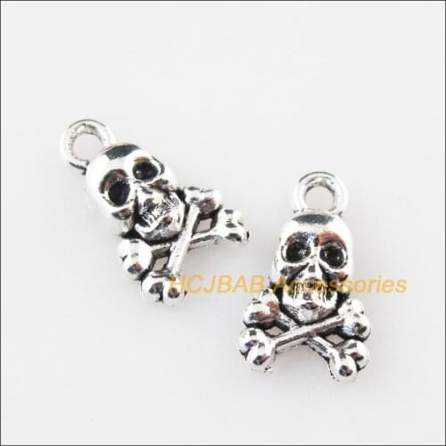 40Pcs Tibetan Silver Color Halloween Skull Charms Pendants 8x13mm