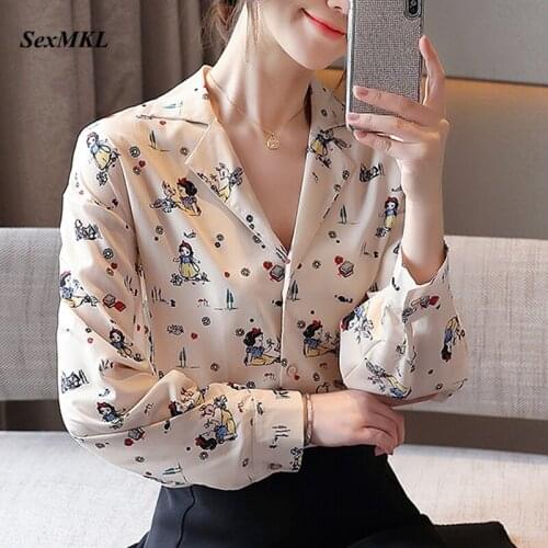 Elegant Printed Office Blouses 2020 Fashion Autumn Long Sleeve Sexy Ladies Tops Korean Women Clothing Slim Chiffon Shirts Blusas