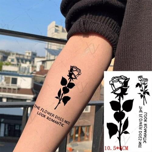 Sexy Rose Temporary Tattoo Stickers Black English Alphabet Fake Tattoos Waterproof Tatoos Arm Hand Leg Small Size for Women Girl