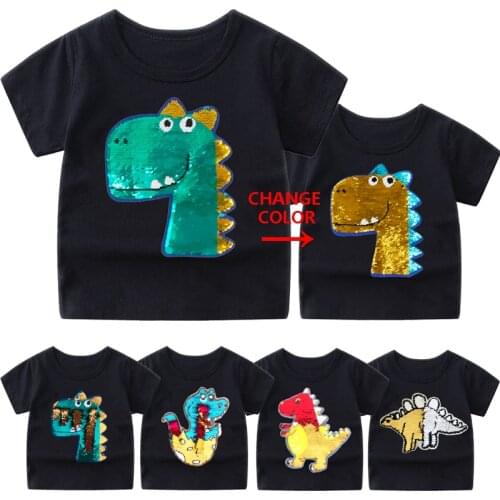 Baby Boys T Shirt Cotton Tops Tees For Boy Cartoon Sequin Dinosaur Kids Outwear children Clothes Tops 2-12 Year Boys Clothes