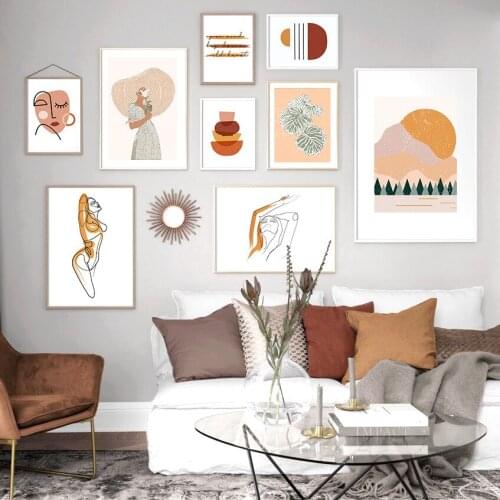 Girl Body Curve Lines Geometric Abstract Retro Canvas Painting Nordic Wall Posters For Living Room Decoration Home Decor