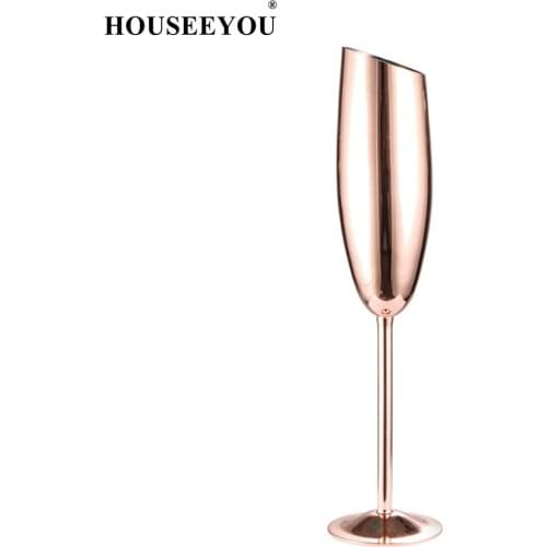 HOUSEEYOU 200ML Stainless Steel Goblet Bevel Champagne Flutes Martini Cup Plated Wine Glasses Cocktail Wedding Party Bar Tools