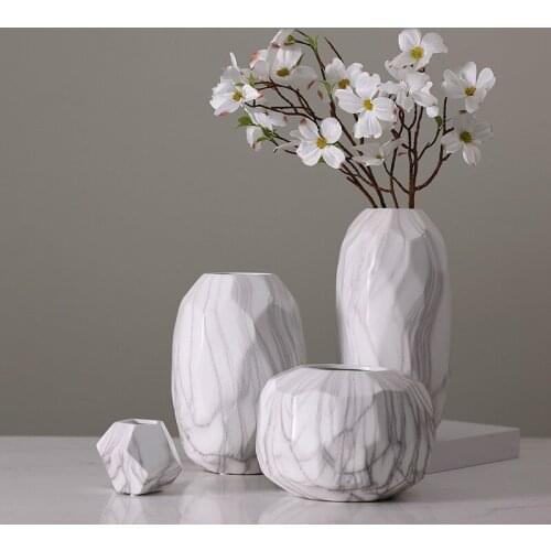 Nordic White Marble Pattern Ceramic Vase Creative Irregular Flower Arrangement Home Decoration