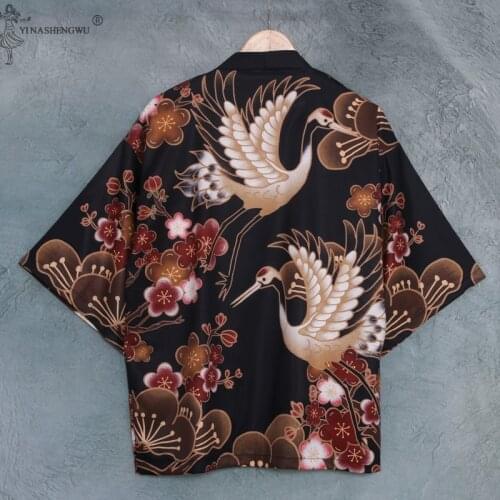 Samurai Crane Japanese Style Kimono Yukata Haori Men Women Cardigan Blouses Traditional Japanese Kimono Clothing Asian Clothes