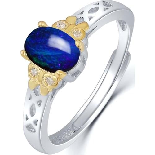 Oval 0.75ct natural ethiopian opal black Silver ring jewelry wholesale exporter silver ring/opal black stone rings/opal stone
