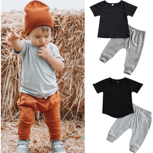 Citgeett Summer Infant Baby Boys Girls Short Sleeve Tops + Trousers Casual Pocket Pants Clothes Set