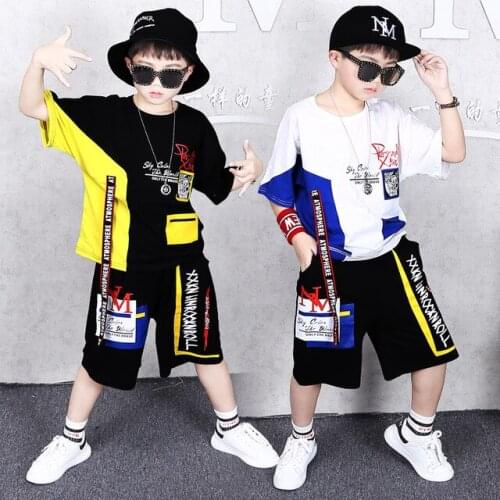 Boys Clothes Sets Fashion Print Hip Hop Dance Costumes Kids Clothing Short Sleeves T-shirts Shorts Sport Suit for Big Boys 3-13y