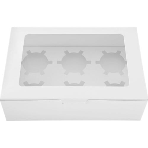 Toyvian 12 Sets Bakery Boxes Cupcake Boxes 6 Compartment Muffin Container with Insert and Window (White)