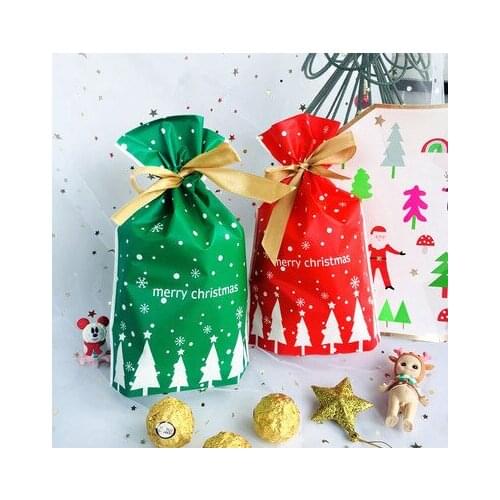 Red green Christmas tree rope bag decoration gift package bag bakery cookie biscuit candy wrapping bag party favors supply