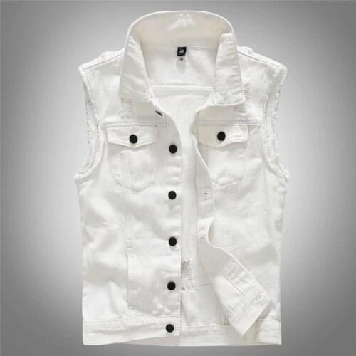 SHiONFA Mens Sleeveless Vest Summer Solid White Turn Down Collar Outerwear Casual Slim Male Jacket for Autumn 5XL
