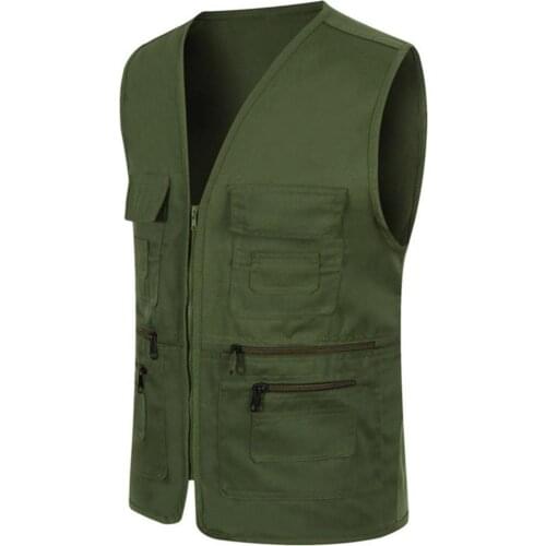 Summer Vest Unisex Multi-Pocket Zipper Closure Comfortable Solid Color Waistcoat Work Fishing Photography Vest Jacket