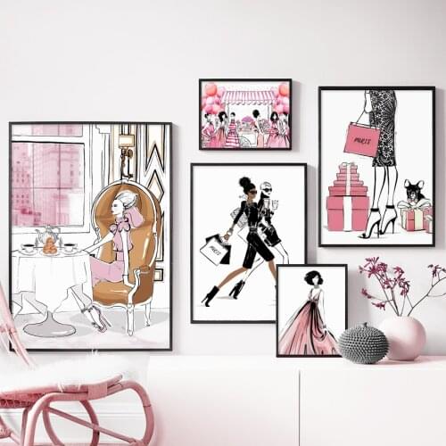Fashion Handbag Shopping Girl Party Coffee Home Art Canvas Painting Nordic Posters And Prints Wall Pictures For Salon Room Decor