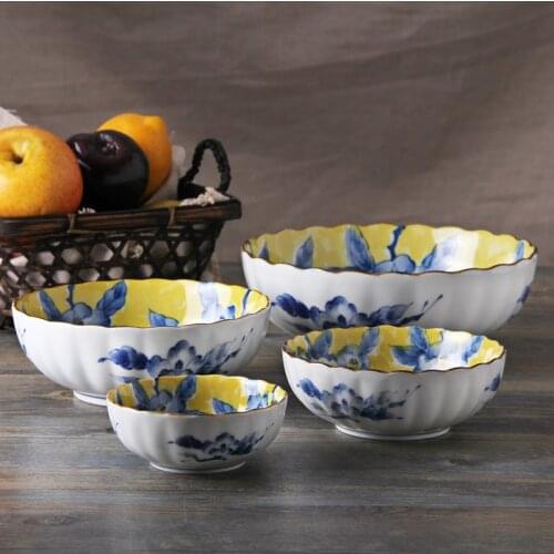Made In Japan yellow riches ceramic dinnerware set porceclain bowls 4pcs/set handpaint tableware rice fruit soup bowl gift box