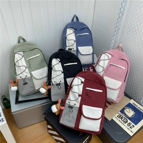 New Solid Color Waterproof Nylon Women Backpack College Couples Schoolbag Travel Bag Large Capacity Laptop Backpacks