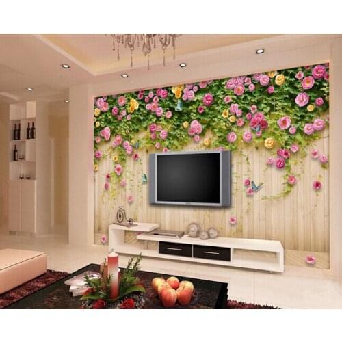 Custom papel DE parede 3 d, the rose flower on board for the living room bedroom TV background wall waterproof wallpaper