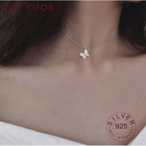 Sweet 925 sterling Silver Zircon Crystal Butterfly Necklaces For Women choker collares Wedding Jewelry
