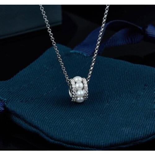 Baoyocn S925 Sterling Silver White Baroque Pearl Cubic Zirconia Hoop Pendant Necklace for Women Fine Fashion Brand Jewelry