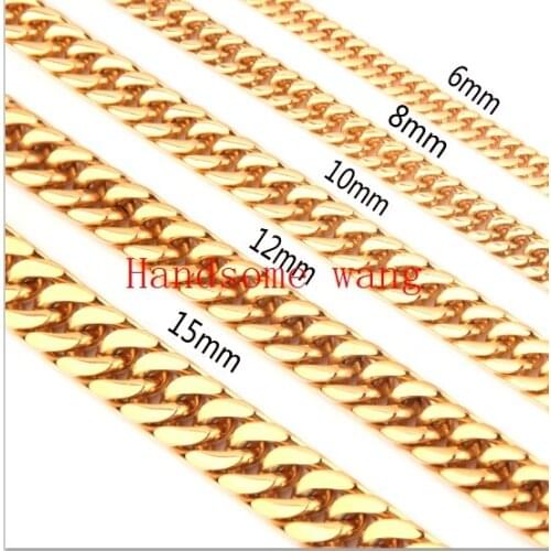 7"-40"DIY Private Custom High Polished Heavy 316L Stainless Steel Gold Cool Men Curb Cuban Necklace&Bracelet 6/8/10/12/14MM