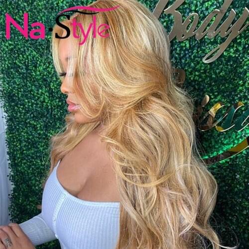 Honey Blonde lace front wigs for black women #30/27 Higlight Body Wave Human Hair Wigs Brazilian Ombre Human Hair pre plucked