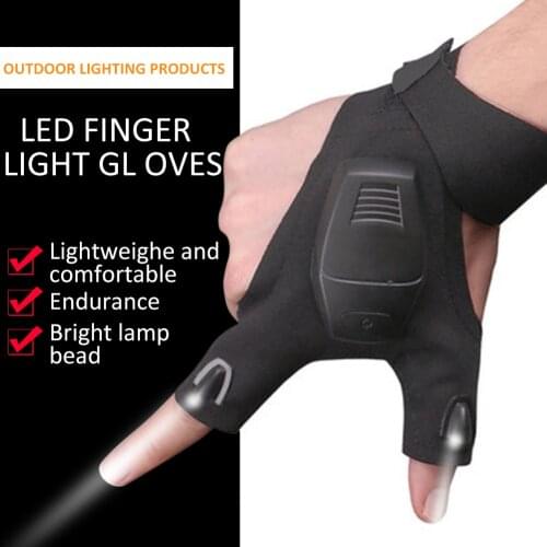 1 Pair Outdoor Fishing Fingerless Gloves LED Flashlight Camping Hiking Cycling Night Lighting Gloves
