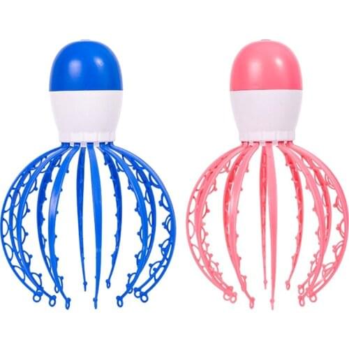Portable Handheld Electric Scalp Head Massager 12 Claws 84 Nodes Cute Octopus Shape Stress Relief Muscle Relaxing Massage Tool