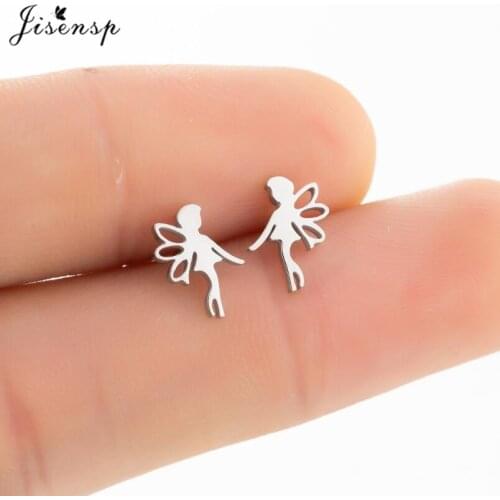 Jisensp Romantic Earrings Stainless Steel Cute Fairy Elf Exquisite Stud Earrings Fashion Jewelry for Women Girls New Year Gift