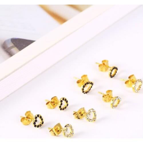 OUFEI Stainless Steel Heart Stud Earrings For Women Female With Stones Water Drop Fashion Earring Wholesale Jewelry Brincos